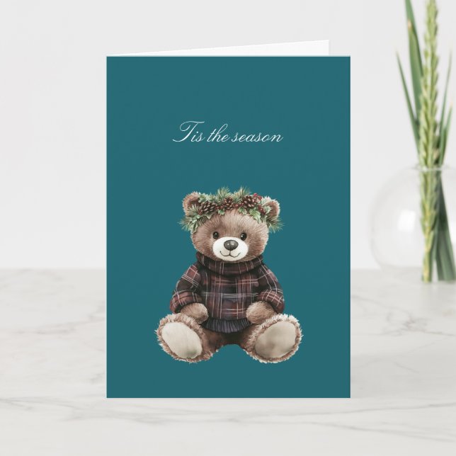 Weihnachts-Teddybär im Karomuster   Karte (Vorderseite)