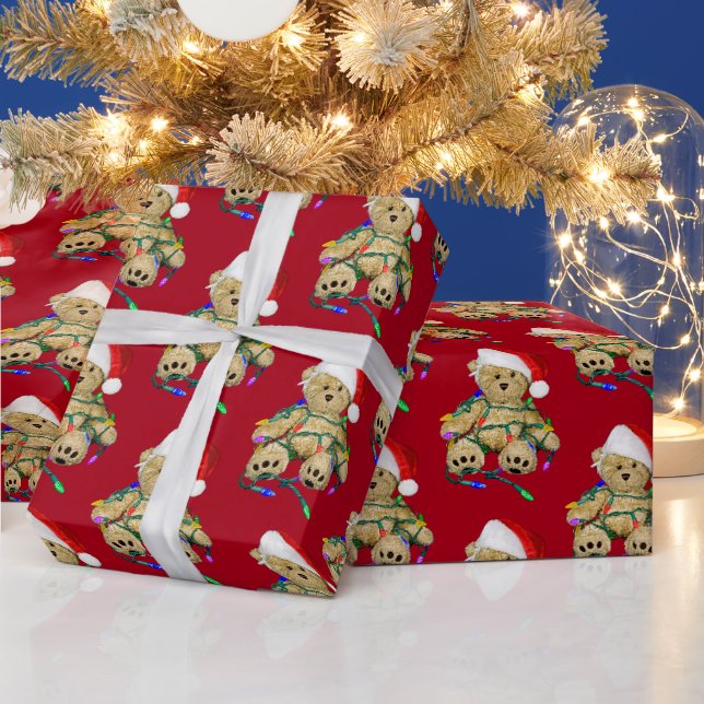 Weihnachts-Teddybär im Licht Geschenkpapier (Feiertage)