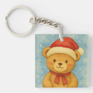 Weihnachts-Teddybär in einer verschneiten Wunderwe Schlüsselanhänger
