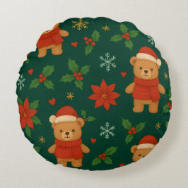 Weihnachts-Teddybär-Muster – Hübsches grünes Weihn Rundes Kissen