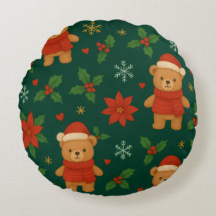 Weihnachts-Teddybär-Muster – Hübsches grünes Weihn Rundes Kissen