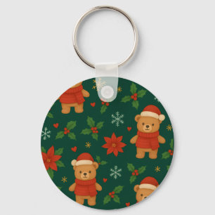 Weihnachts-Teddybär-Muster – Hübsches grünes Weihn Schlüsselanhänger