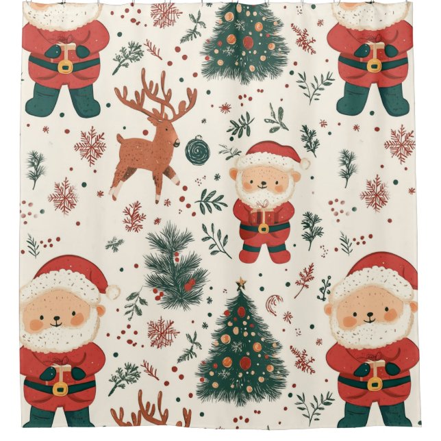 Weihnachts-Teddybär-Santa-Muster (2) Duschvorhang (Vorderseite)
