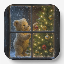 Weihnachts-Teddybär schmückt einen Baum Pappteller