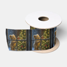 Weihnachts-Teddybär schmückt einen Baum Satinband