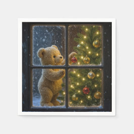 Weihnachts-Teddybär schmückt einen Baum Serviette