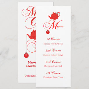 Weihnachts Tee Custom Menu Red Teapot Einladung