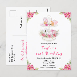 Weihnachts-Tee Geburtstagsparty Pink Postkarte