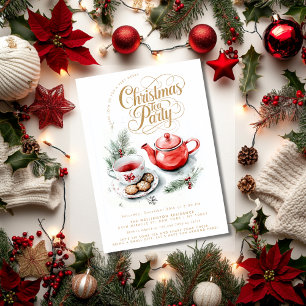 Weihnachts-Tee-Party Minimalistisch Elegante Festi Einladung