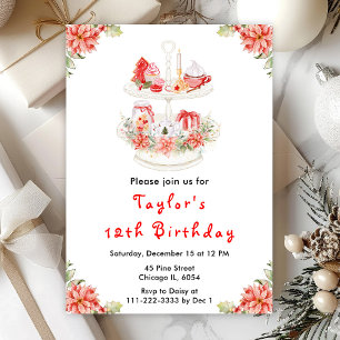 Weihnachts-Teeparty zum Geburtstag Rot Einladung