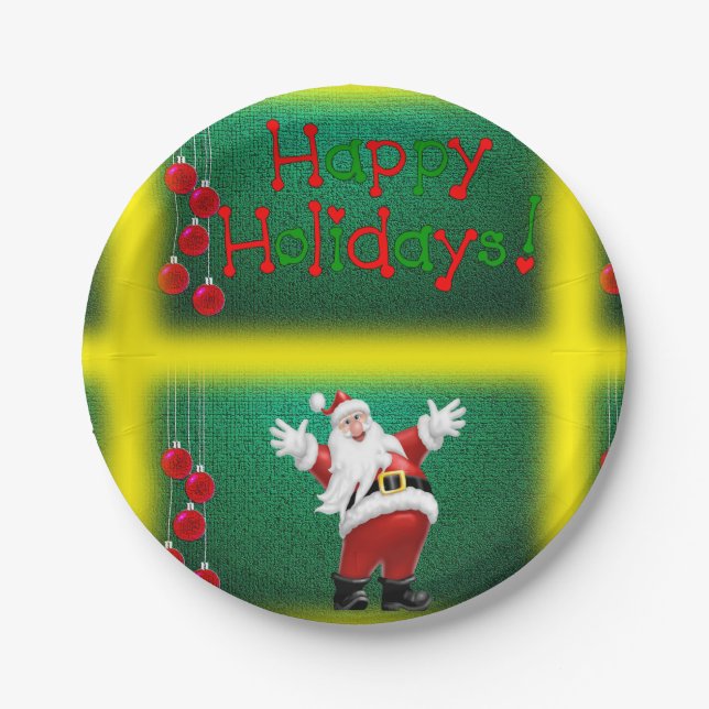 Weihnachts-Teller, Happy Holidays Santa Pappteller (Vorderseite)