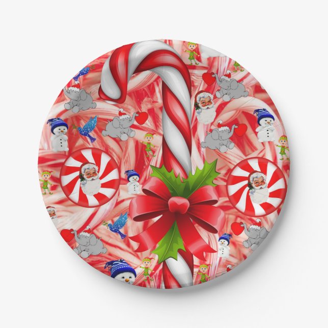 Weihnachts-Teller, Weihnachts, Candy Cane, Pepperm Pappteller (Vorderseite)