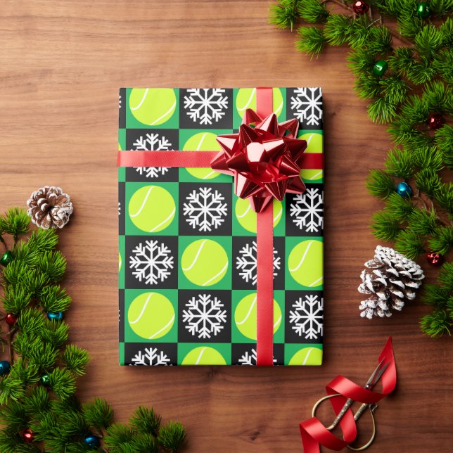 Weihnachts-Tennis-Ball und Schneeflocken Schwarz & Geschenkpapier (Feiertagsgeschenk)