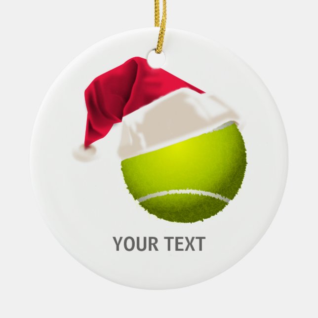 Weihnachts-Tennis-Ball-Weihnachtsmannmütze Keramikornament (Vorne)