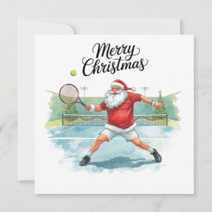 Weihnachts-Tennis mit Santa auf dem Platz Feiertagskarte