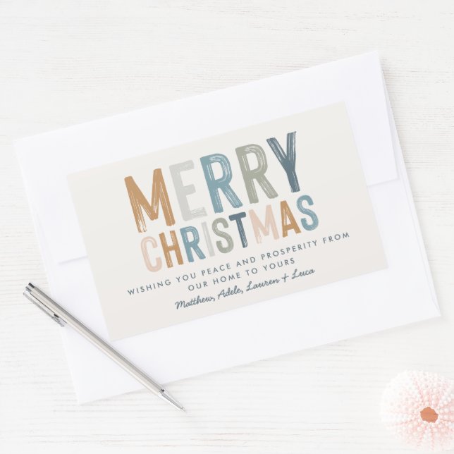 Weihnachts-Terrakotta-blaue Typografie modern Rechteckiger Aufkleber (Umschlag)