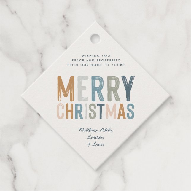 Weihnachts-Terrakotta-blaue Typografie Moderne Rec Geschenkanhänger (Vorderseite)
