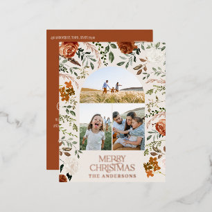 Weihnachts-Terrakotta botanisch elegant 3 Foto  Folien Feiertagspostkarte