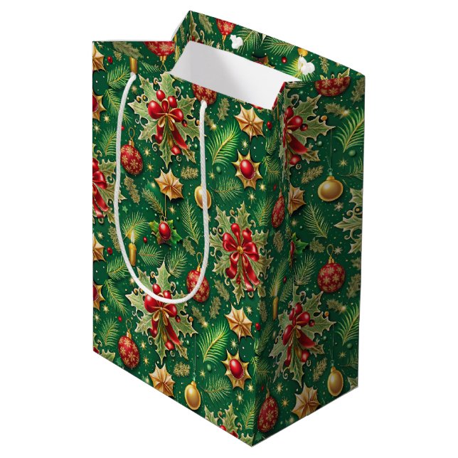 Weihnachts-Thema Festivals farbenfrohe Muster Mittlere Geschenktüte (Rückseite Schrägansicht)