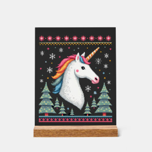 Weihnachts-Thema Gestrickte Einhorn Einhörner T-Sh Acrylschild