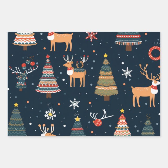 Weihnachts-Thema Muster Geschenkpapier Set (Vorderseite)