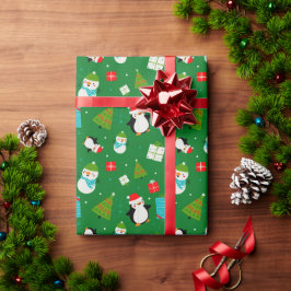 Weihnachts-Thema Muster Niedlich Kid's Green Gesch Geschenkpapier