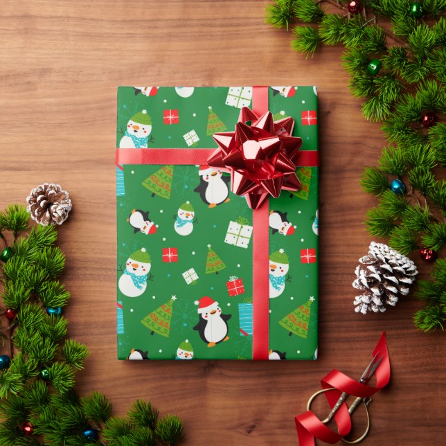 Weihnachts-Thema Muster Niedlich Kid's Green Gesch Geschenkpapier (Feiertagsgeschenk)