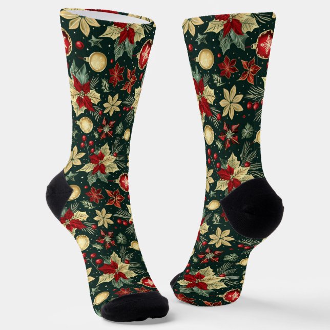 Weihnachts-Thema Poinsettia Muster Socken (Gewinkelt)
