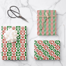 Weihnachts-Thema Rot-Grün-Paw-Druckmuster Geschenkpapier Set