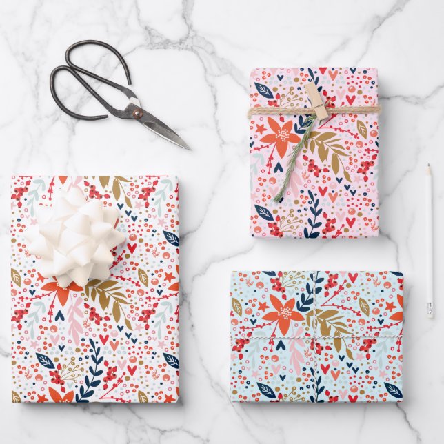 Weihnachts-Thema Wrapping Papier Blätter pink (Vorderseite)