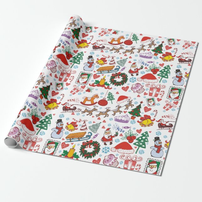 Weihnachts-Themenbild mit dem Weihnachtsmann und s Geschenkpapier (Ungerollt)