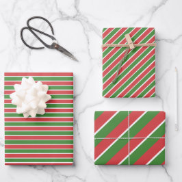 Weihnachts Themenmuster Rot und Grün Streifen Geschenkpapier Set