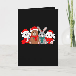 Weihnachts-Tiere Bär Hase Hund Weihnachtsmann Hut Karte