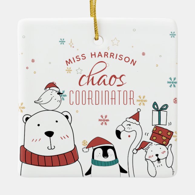 Weihnachts-Tiere Chaos-Koordinator Personalisiert Keramikornament (Vorderseite)