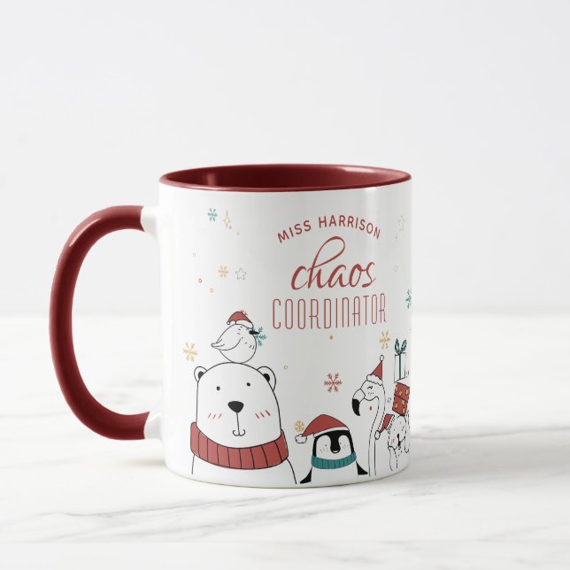 Weihnachts-Tiere Chaos-Koordinator Personalisiert Tasse (Links)