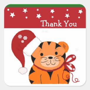 Weihnachts-Tiger Danke Schön Quadratischer Aufkleber
