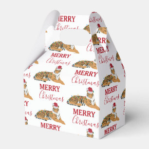 Weihnachts-Tiger Funny Animal mit Weihnachtsmannmü Geschenkschachtel