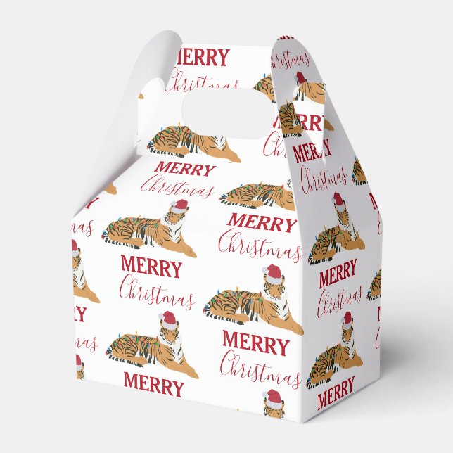 Weihnachts-Tiger Funny Animal mit Weihnachtsmannmü Geschenkschachtel (Vorderseite)
