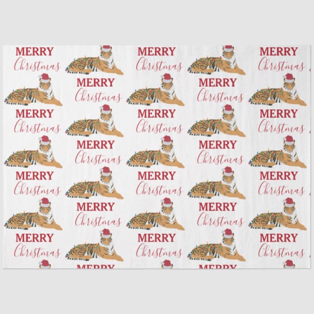 Weihnachts-Tiger Funny Animal mit Weihnachtsmannmü Seidenpapier (Vorderseite)