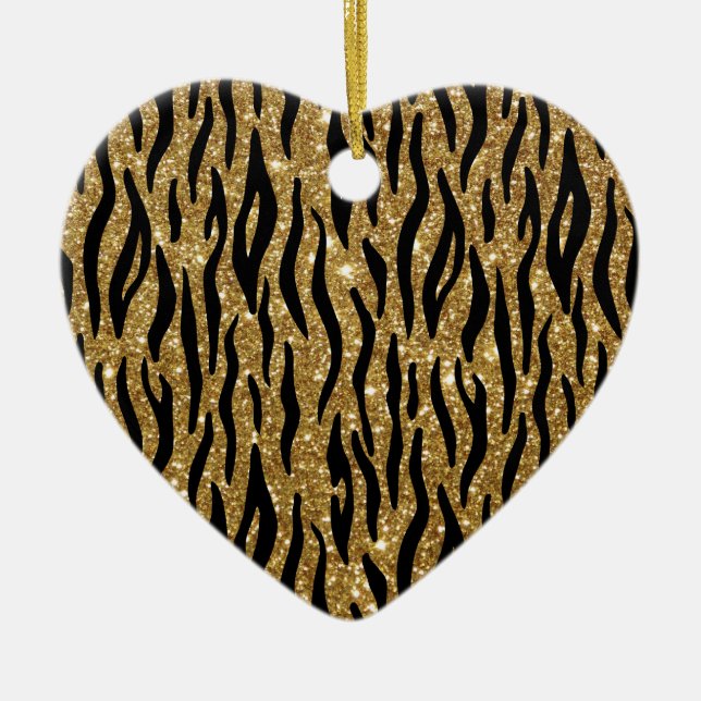 Weihnachts-Tiger-Glitzer Druckherz-Form Keramik Ornament (Vorne)
