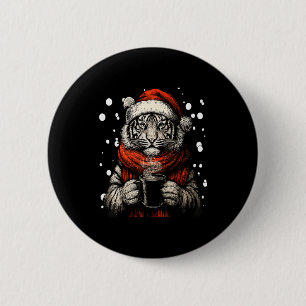 Weihnachts-Tiger mit Santa-Hut Kaffee-Liebhaber Lu Button