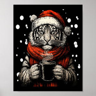 Weihnachts-Tiger mit Santa-Hut Kaffee-Liebhaber Lu Poster