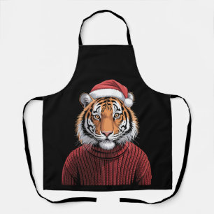 Weihnachts-Tiger-Santa-Hut-Pulli Winter Xmas Schürze