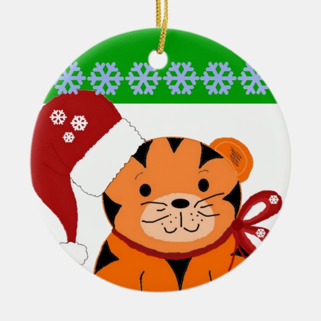 Weihnachts-Tiger-Urlaub Kinder Keramik Ornament (Vorne)