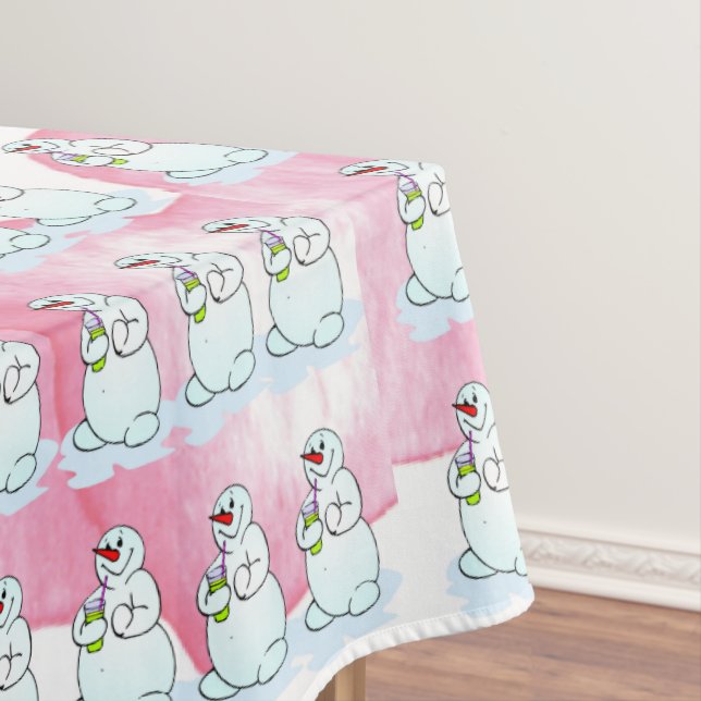 Weihnachts-Tischlein, dreissiges Schneemann-Rosa-H Tischdecke (Beispiel)