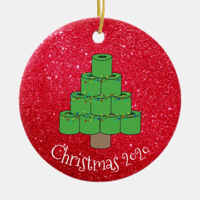 Weihnachts-Toilettenpapier Baum Covid 2020 Glitzer Keramik Ornament (Vorne)