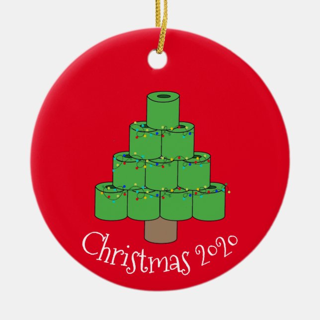 Weihnachts-Toilettenpapier Baum Covid 2020 Keramik Ornament (Vorne)