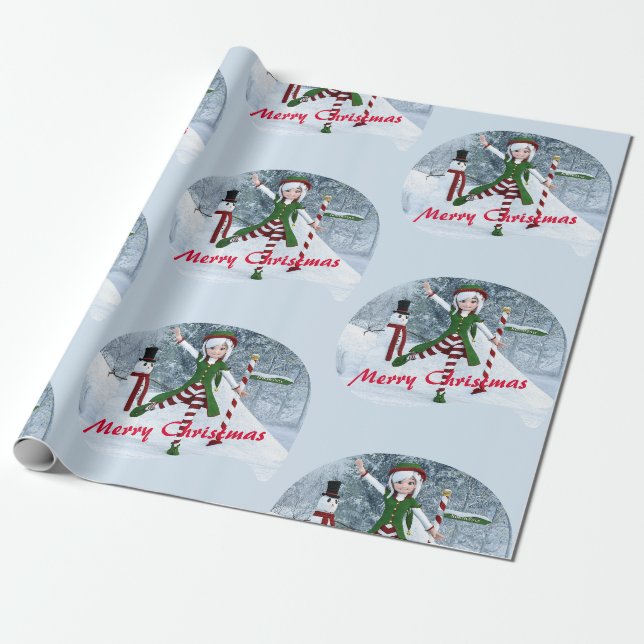 Weihnachts-Toon-Girl im Winterwald Geschenkpapier (Ungerollt)