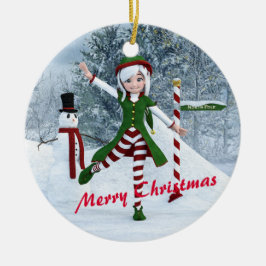 Weihnachts-Toon-Girl im Winterwald Keramik Ornament
