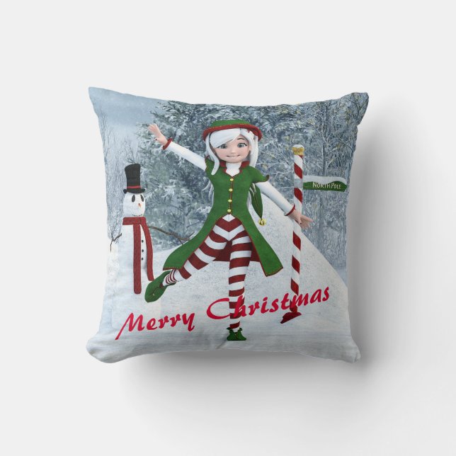 Weihnachts-Toon-Girl im Winterwald Kissen (Vorderseite)
